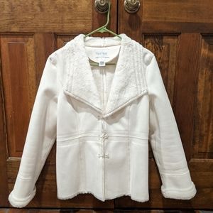 White House Black Market White Faux Suede Fur Coat